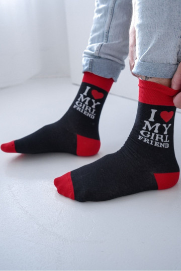 Vyriškos kojinės su užrašu I LOVE MY GIRLFRIEND juodos spalvos