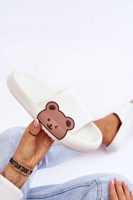 Lengvos šlepetės su meškučiu baltos spalvos Parisso