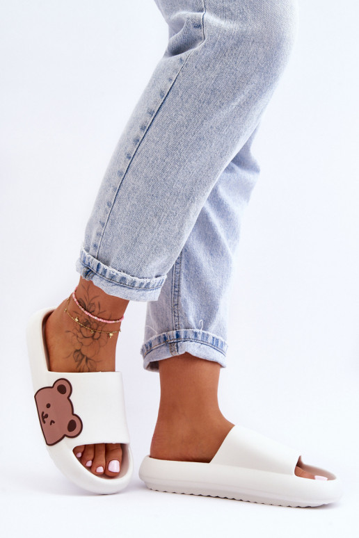 Lengvos šlepetės su meškučiu baltos spalvos Parisso