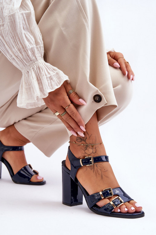 su lako efektu Aukštakulniai sandalai S.Barski 80-3 tamsiai mėlynos spalvos