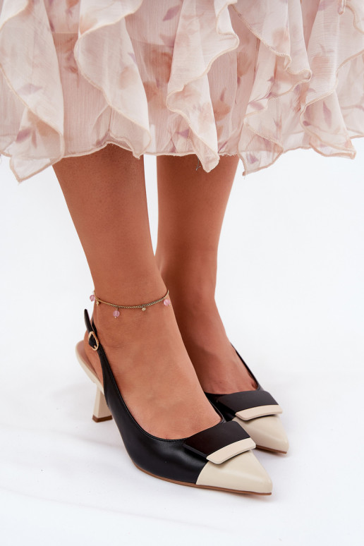 Elegantiško stiliaus aukštakulniai bateliai su ornamentais Eko Oda juodos spalvos Ottoles