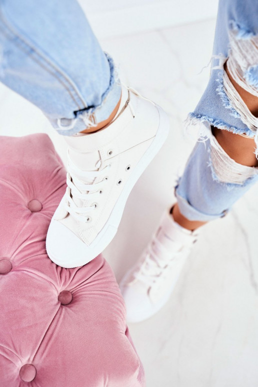 Moteriškas Oda laisvalaikio batai su auliuku BIG STAR V274541 baltos spalvos