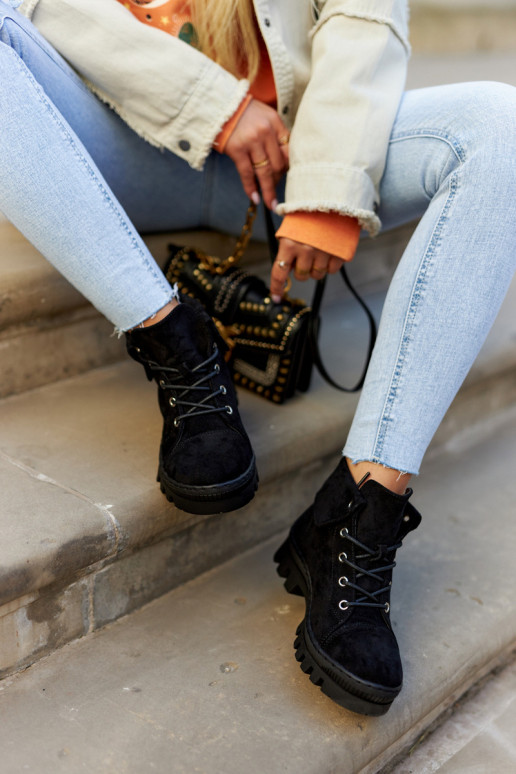 iš zomšos Pavasaris Aulinukai batai su dirželiais juodos spalvos Dalles