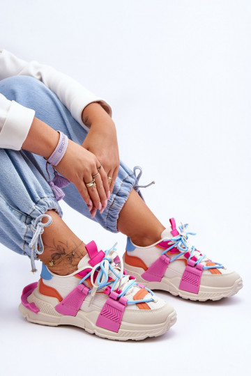 Moteriškas Tai turidingi sportiniai bateliai su raišteliais smėlio spalvos-rožinės spalvos Chillout! 2