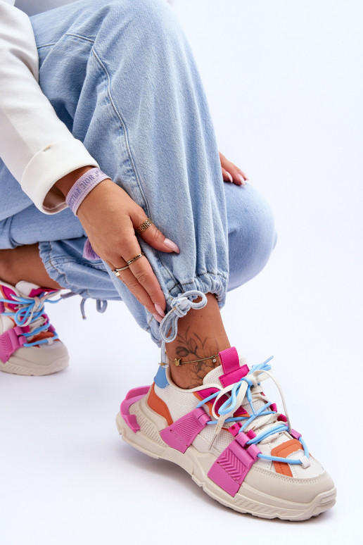 Moteriškas Tai turidingi sportiniai bateliai su raišteliais smėlio spalvos-rožinės spalvos Chillout!