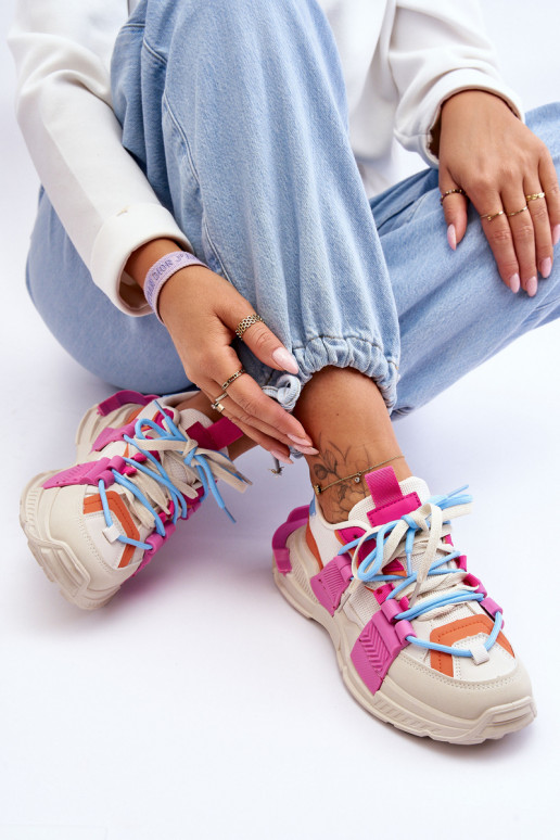 Moteriškas Tai turidingi sportiniai bateliai su raišteliais smėlio spalvos-rožinės spalvos Chillout!