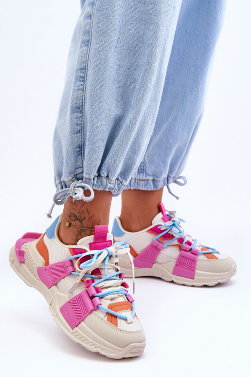 Moteriškas Tai turidingi sportiniai bateliai su raišteliais smėlio spalvos-rožinės spalvos Chillout!