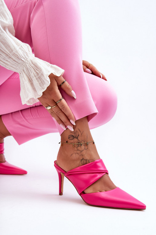 Odinės šlepetės su plonais kulniukais rožinės spalvos Aveline