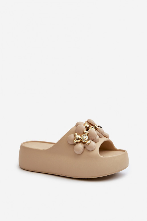 Moteriškas Šlepetės Lengvos šlepetės su gražiomis detalėmis Ant storo pado smėlio spalvos Bremavia