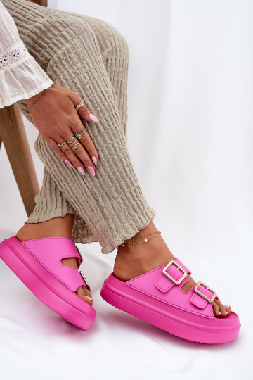 Moteriškos šlepetės su platforma Ze aukso spalvosmi su sagtimismi rožinės spalvos Zorila