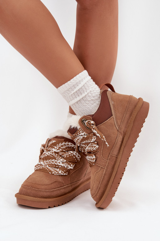 iš zomšos sniego batai Moteriškas su kailiuku I Grubym Suvarstymasm Vinceza 97963 rudos spalvos