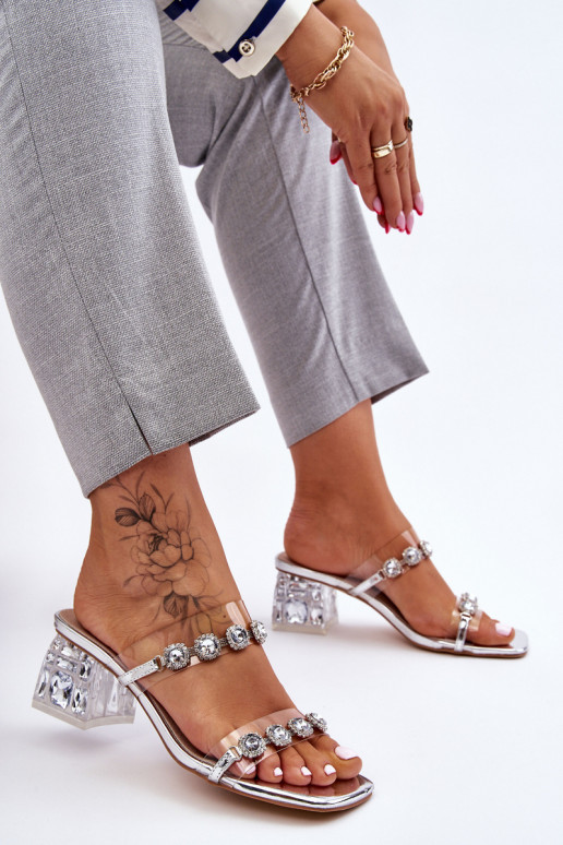 Moteriškas Šlepetės Su puošniaisir cirkoniais sidabro spalvos Leyla