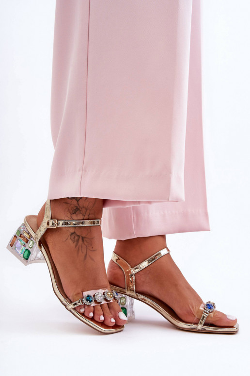 Moteriškas Aukštakulniai sandalai su spindinčiomis akutėmis aukso spalvos S.Barski MR1037-01