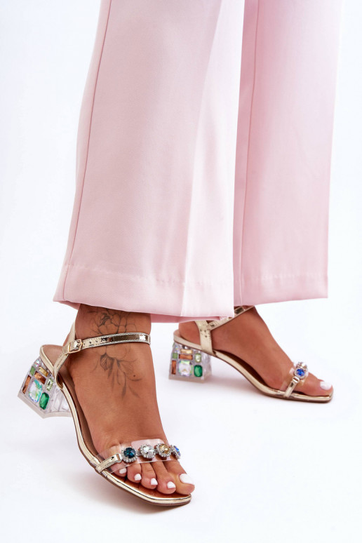 Moteriškas Aukštakulniai sandalai su spindinčiomis akutėmis aukso spalvos S.Barski MR1037-01