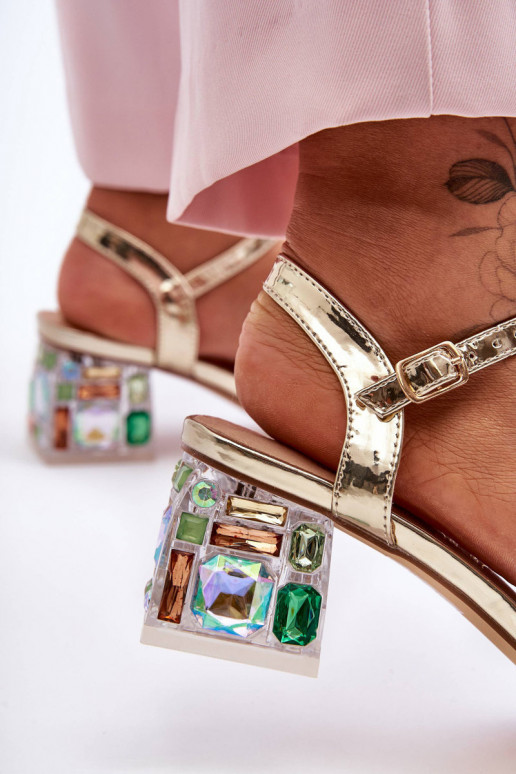 Moteriškas Aukštakulniai sandalai su spindinčiomis akutėmis aukso spalvos S.Barski MR1037-01