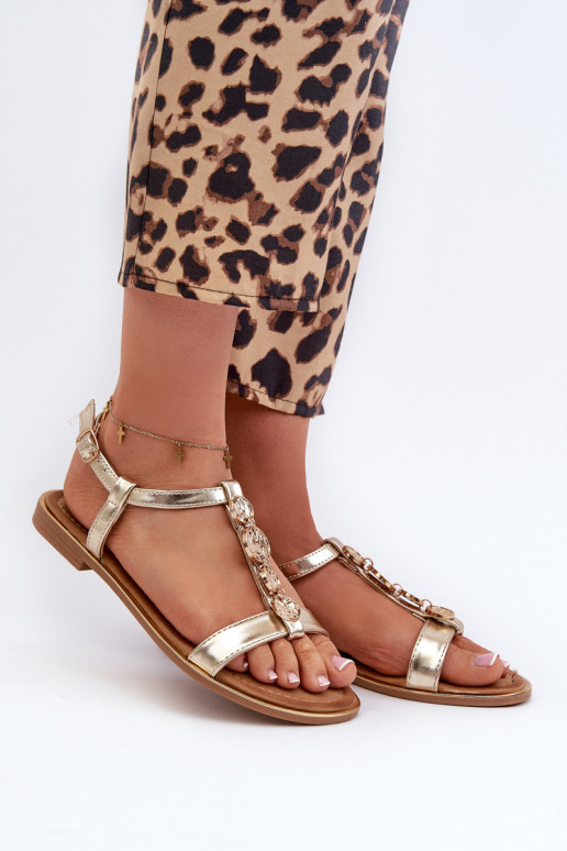 Lygiapadės basutės moterims su gražiomis detalėmis aukso spalvos Muridia