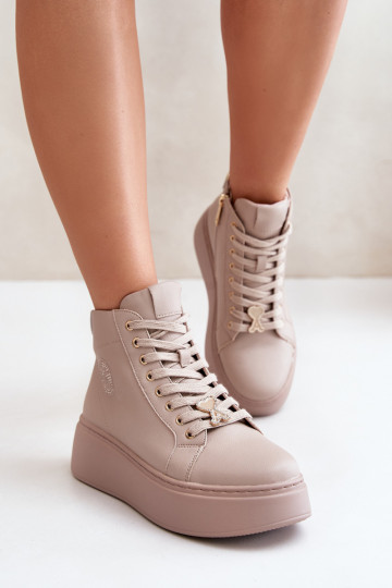 Aukštas Oda Sneakers modelio batai Moteriškas su platforma Vinceza 66707 smėlio spalvos 2