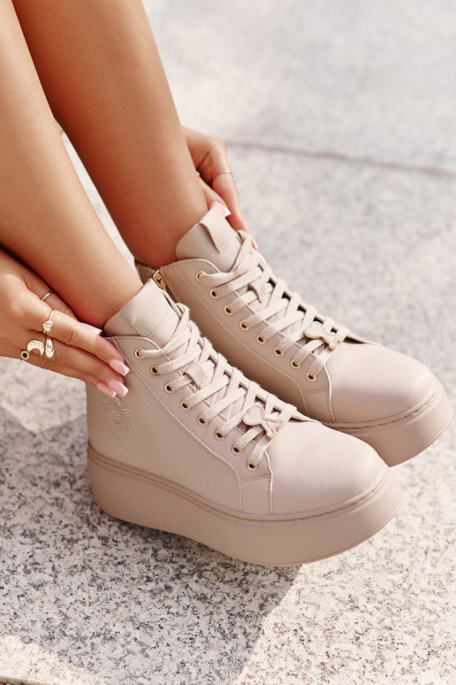 Aukštas Oda Sneakers modelio batai Moteriškas su platforma Vinceza 66707 smėlio spalvos