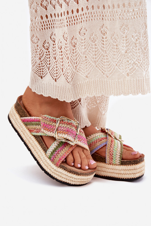 Moteriškos šlepetės su platforma Su Braid I Złotą su sagtimis įvairių spalvų Filazzia