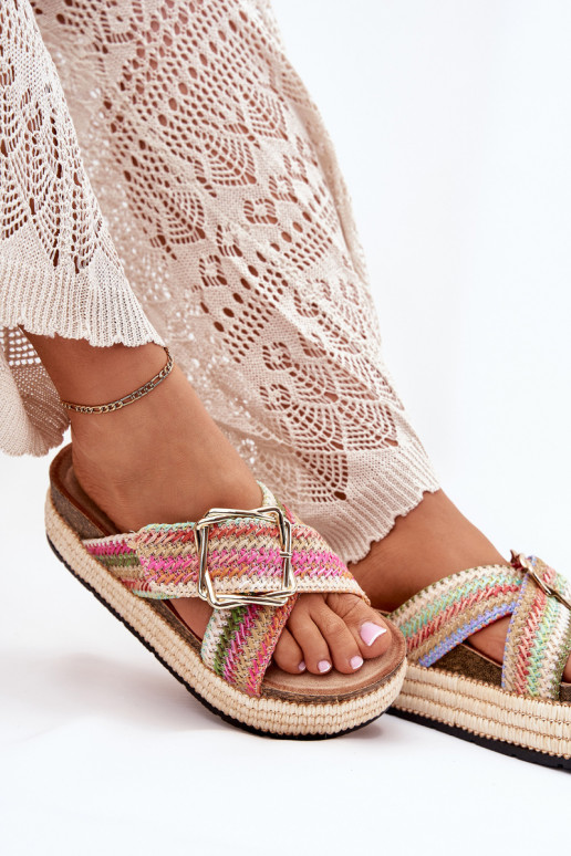 Moteriškos šlepetės su platforma Su Braid I Złotą su sagtimis įvairių spalvų Filazzia