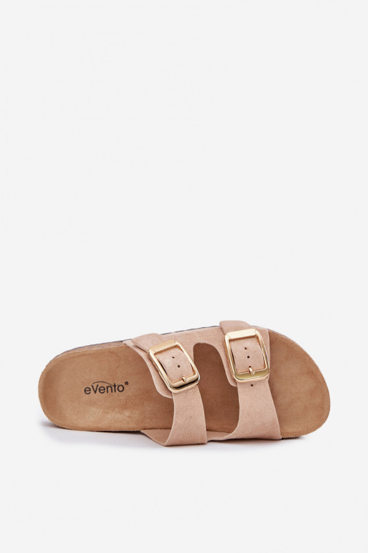 Moteriškos šlepetėssuiš eko zomšosu aukso spalvos su sagtelėmis smėlio spalvos Vorella