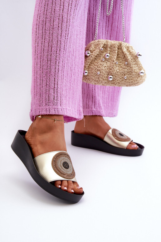 Odinės šlepetės Moteriškas su ornamentais S.Barski KV27-019 aukso spalvos