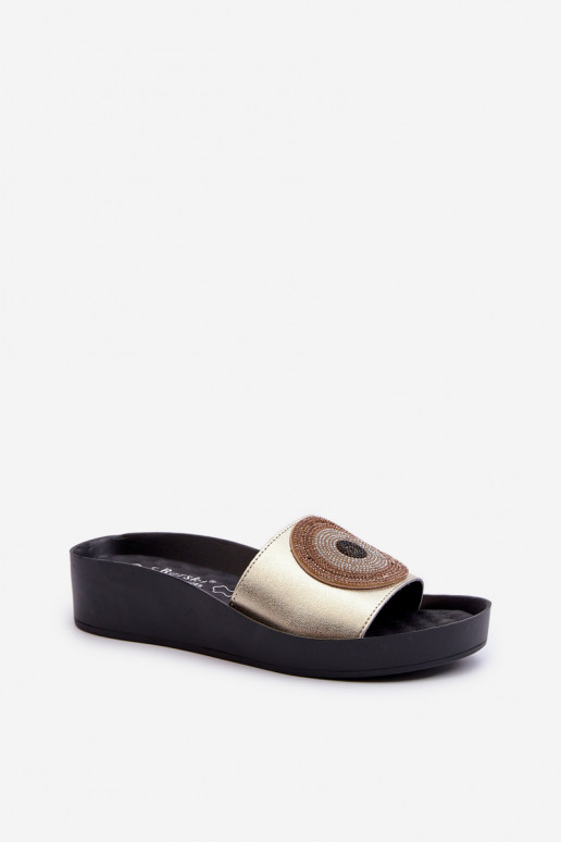 Odinės šlepetės Moteriškas su ornamentais S.Barski KV27-019 aukso spalvos