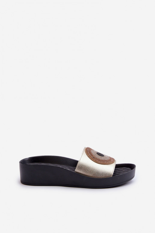 Odinės šlepetės Moteriškas su ornamentais S.Barski KV27-019 aukso spalvos