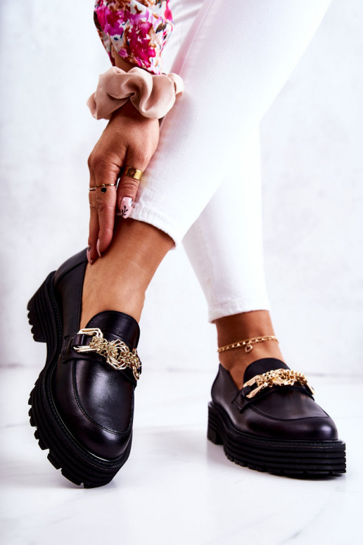 Moteriškas batai aukso spalvos Ozdoba Oda Laura Messi 2383 juodos spalvos