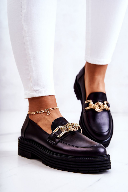 Moteriškas batai aukso spalvos Ozdoba Oda Laura Messi 2383 juodos spalvos