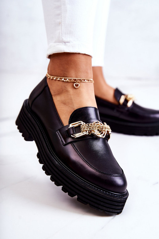 Moteriškas batai aukso spalvos Ozdoba Oda Laura Messi 2383 juodos spalvos