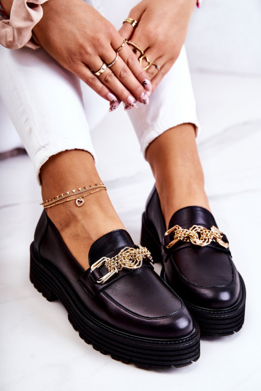 Moteriškas batai aukso spalvos Ozdoba Oda Laura Messi 2383 juodos spalvos