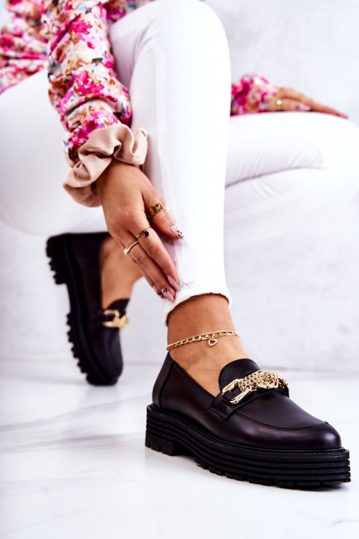 Moteriškas batai aukso spalvos Ozdoba Oda Laura Messi 2383 juodos spalvos