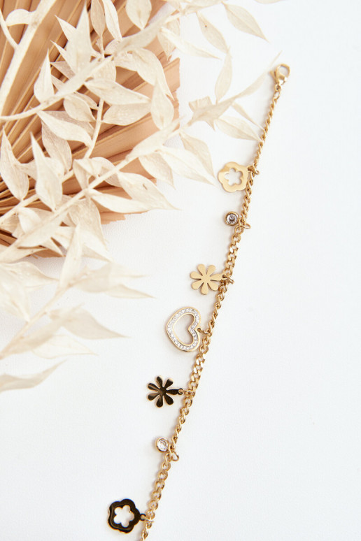 Tai turidingi Apyrankė Su gėlėmis ir širdimi aukso spalvos