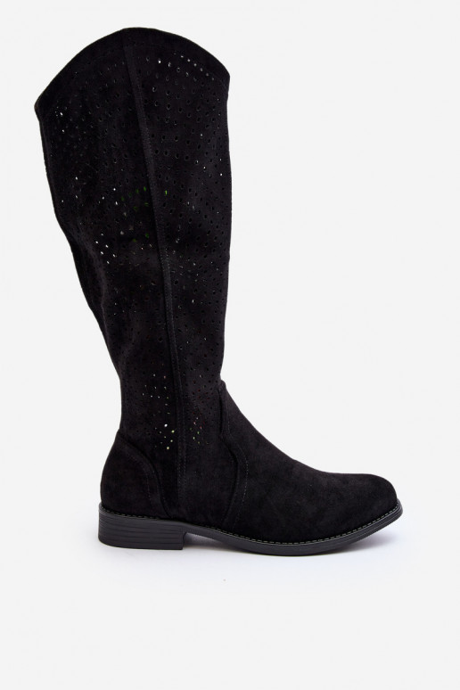 S.Barski HY66-150 su aužūro elementais ilgaauliai batai su plačiais kulniukais juodos spalvos