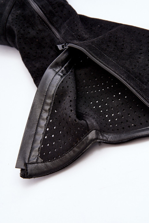 S.Barski HY66-150 su aužūro elementais ilgaauliai batai su plačiais kulniukais juodos spalvos