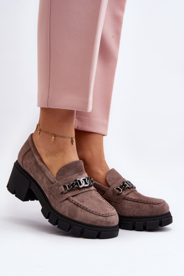 Mokasinai Ant masyvių kulnų smėlio spalvos Eriella 2