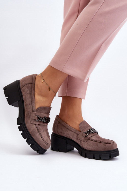 Mokasinai Ant masyvių kulnų smėlio spalvos Eriella