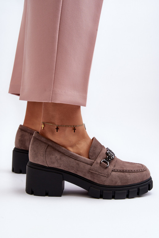 Mokasinai Ant masyvių kulnų smėlio spalvos Eriella