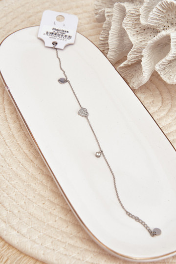 Kojų apyrankė Su Širdelėmis sidabro spalvos