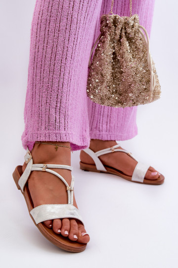 Moteriškas Lygiapadės basutės su juostelėmis S.Barski KV27-010 Baltos-sidabro spalvos