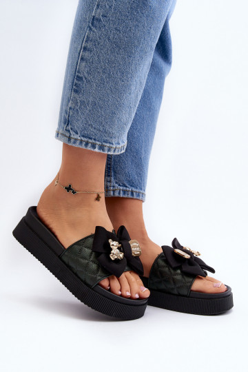 Moteriškas Šlepetės su kaspinais i Meškiukaim juodos spalvos Katterina 2