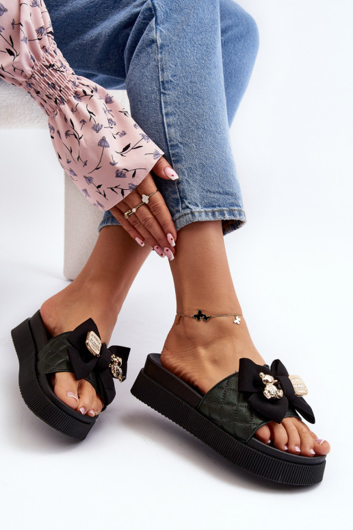 Moteriškas Šlepetės su kaspinais i Meškiukaim juodos spalvos Katterina