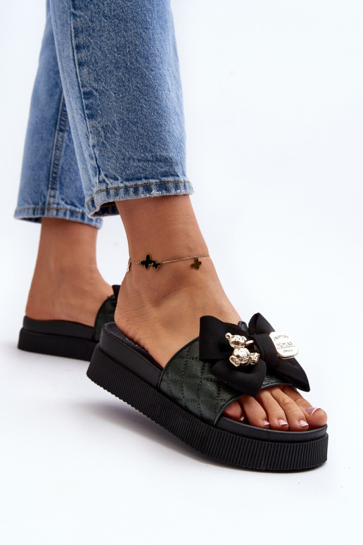 Moteriškas Šlepetės su kaspinais i Meškiukaim juodos spalvos Katterina