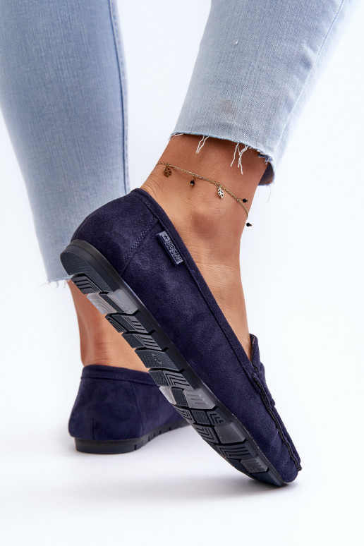 moteriški mokasinai iš eko zomšosoĮe Big Star NN274931 Memory Foam System tamsiai mėlynos spalvos
