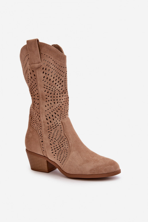 su aužūro elementais Moteriškas kaubojiško stiliaus aulinukai su kulniukais rudos spalvos Iceda