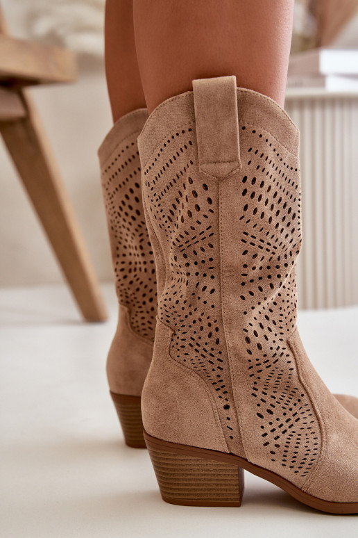 su aužūro elementais Moteriškas kaubojiško stiliaus aulinukai su kulniukais rudos spalvos Iceda