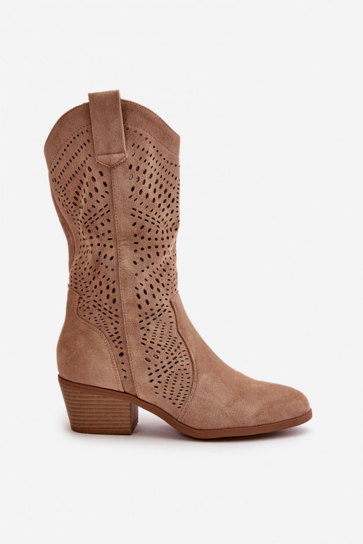 su aužūro elementais Moteriškas kaubojiško stiliaus aulinukai su kulniukais rudos spalvos Iceda