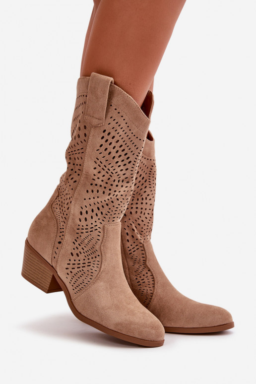 su aužūro elementais Moteriškas kaubojiško stiliaus aulinukai su kulniukais rudos spalvos Iceda