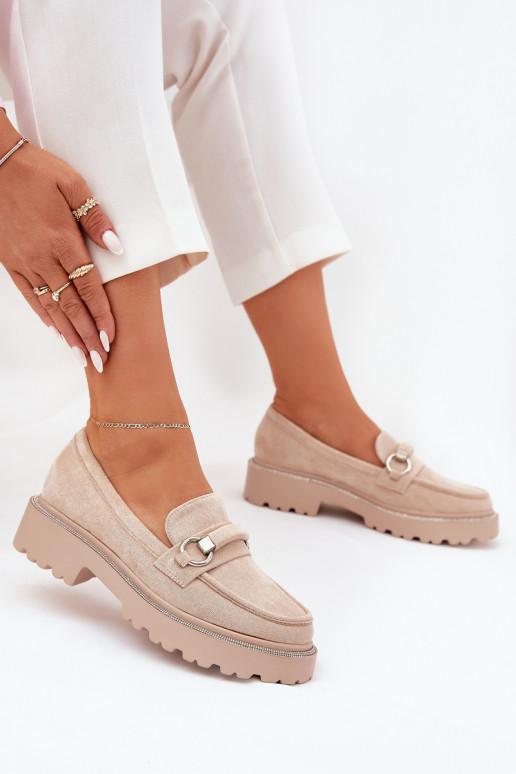 moteriški mokasinai Dekoruotos Cyrkoniami smėlio spalvos Patina